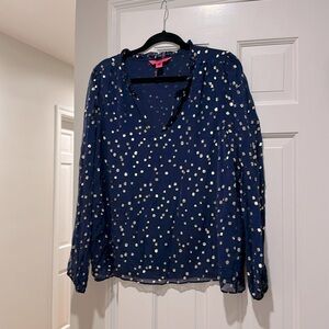 Lilly Pulitzer navy blouse with gold embellishments, size XL, never been worn